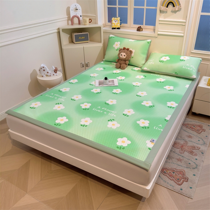 91家纺网 家纺一手货源 找家纺 喜居 2025新款A类凉感豆豆席印花款凉席 夏花