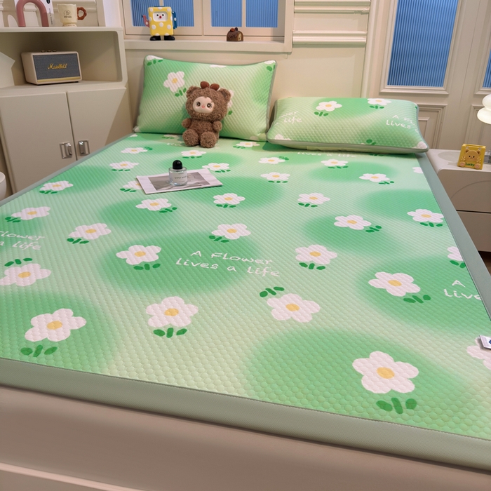 91家纺网 家纺一手货源 找家纺 喜居 2025新款A类凉感豆豆席印花款凉席 夏花