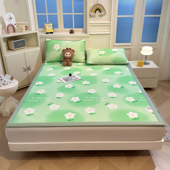 91家纺网 家纺一手货源 找家纺 喜居 2025新款A类凉感豆豆席印花款凉席 夏花