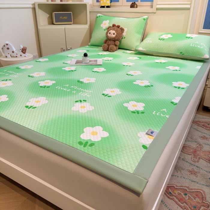 91家纺网 家纺一手货源 找家纺 喜居 2025新款A类凉感豆豆席印花款凉席 夏花