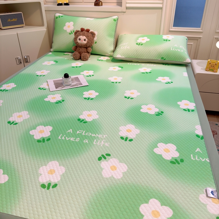 91家纺网 家纺一手货源 找家纺 喜居 2025新款A类凉感豆豆席印花款凉席 夏花