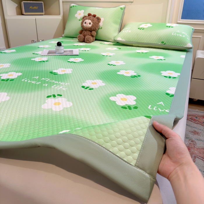 91家纺网 家纺一手货源 找家纺 喜居 2025新款A类凉感豆豆席印花款凉席 夏花