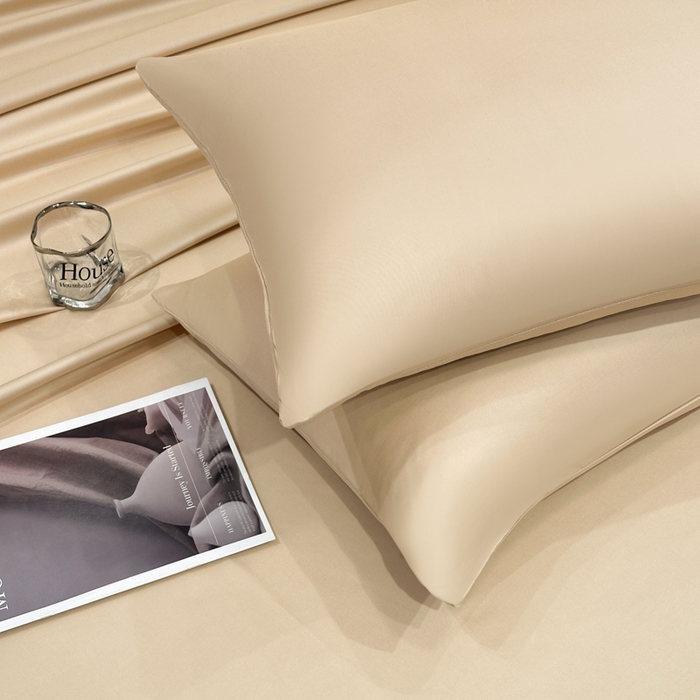 91家纺网 家纺一手货源 找家纺 菲梵家纺 2025新款纯色60支莱赛尔天丝单品枕套（提供买家秀） 香槟金