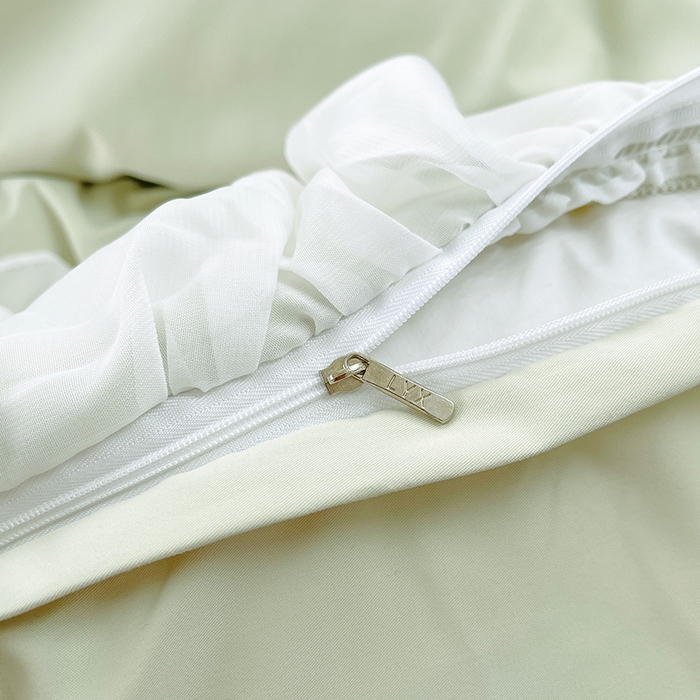 91家纺网 家纺一手货源 找家纺 罗艺轩 2025新款A类珍珠棉花边床裙四件套-梦幻花园 梦幻花园-碧草绿