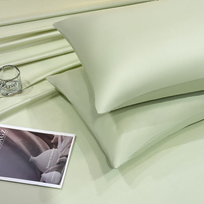 91家纺网 家纺一手货源 找家纺 菲梵家纺 2025新款纯色60支莱赛尔天丝单品枕套（提供买家秀） 奶油绿