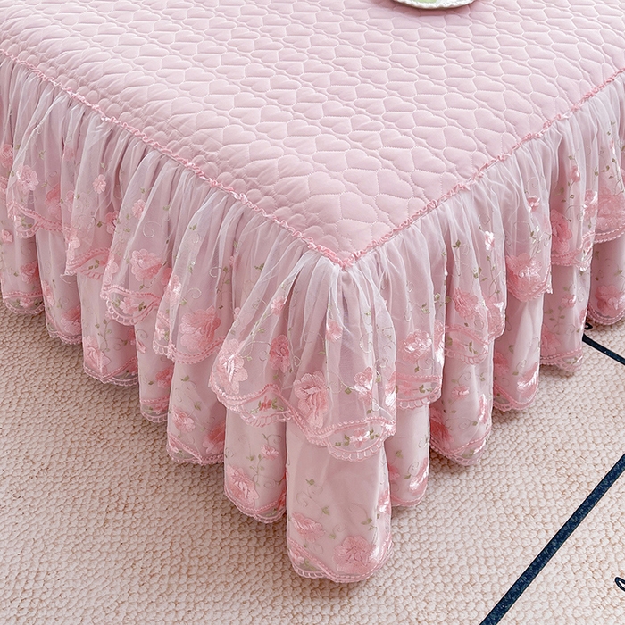 91家纺网 家纺一手货源 找家纺 罗艺轩 2025新款A类珍珠棉花边床裙四件套-梦幻花园 梦幻花园-粉