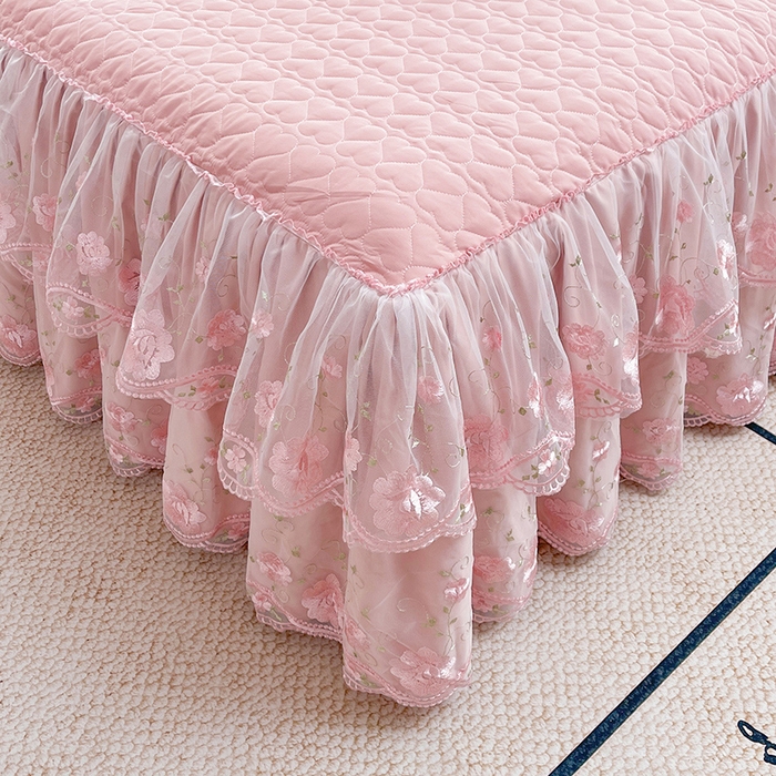 91家纺网 家纺一手货源 找家纺 罗艺轩 2025新款A类珍珠棉花边床裙四件套-梦幻花园 梦幻花园-豆沙