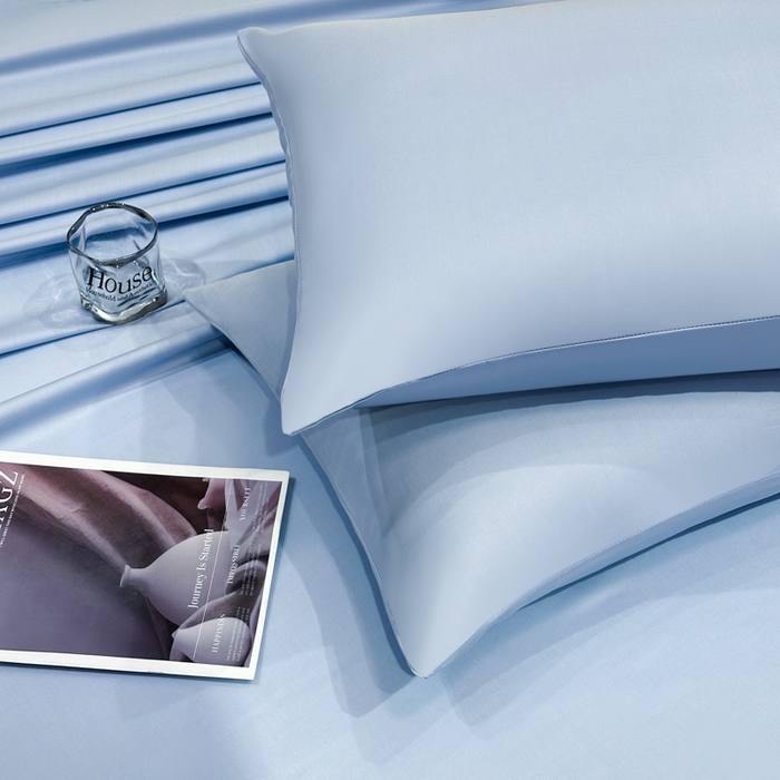 91家纺网 家纺一手货源 找家纺 菲梵家纺 2025新款纯色60支莱赛尔天丝单品枕套（提供买家秀） 水蓝