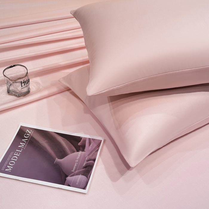 91家纺网 家纺一手货源 找家纺 菲梵家纺 2025新款纯色60支莱赛尔天丝单品枕套（提供买家秀） 水蜜粉