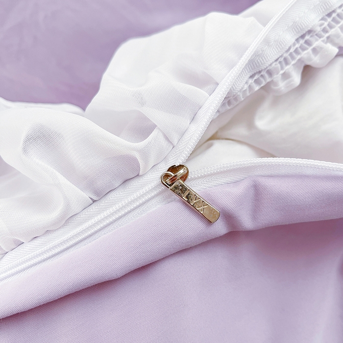 91家纺网 家纺一手货源 找家纺 罗艺轩 2025新款A类珍珠棉花边床裙四件套-梦幻花园 梦幻花园-香芋紫