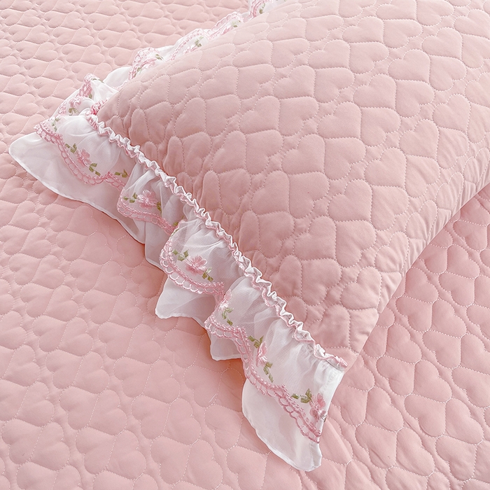 91家纺网 家纺一手货源 找家纺 罗艺轩 2025新款A类珍珠棉花边床裙三件套-梦幻花园 梦幻花园-豆沙