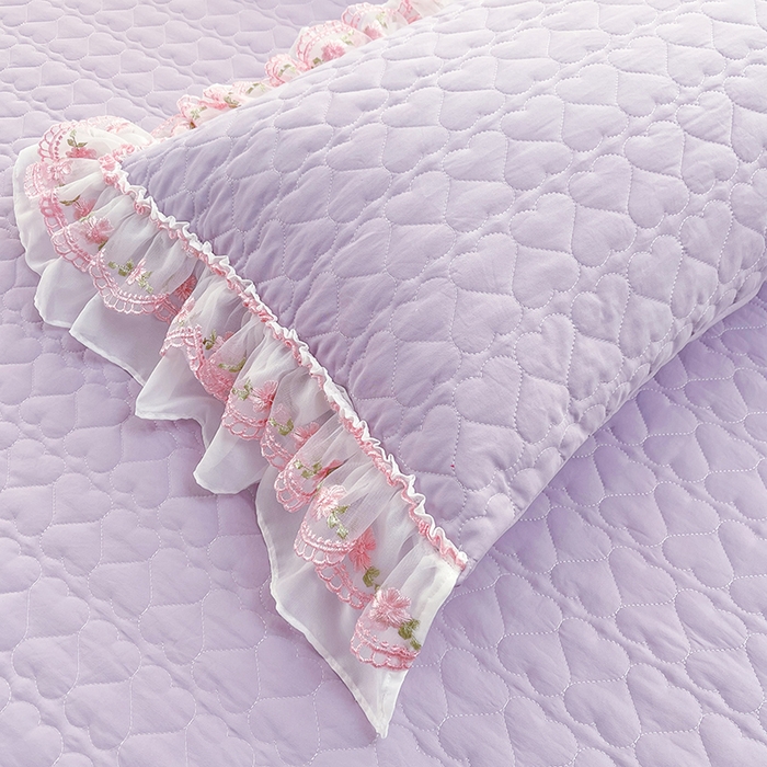 91家纺网 家纺一手货源 找家纺 罗艺轩 2025新款A类珍珠棉花边床裙三件套-梦幻花园 梦幻花园-香芋紫