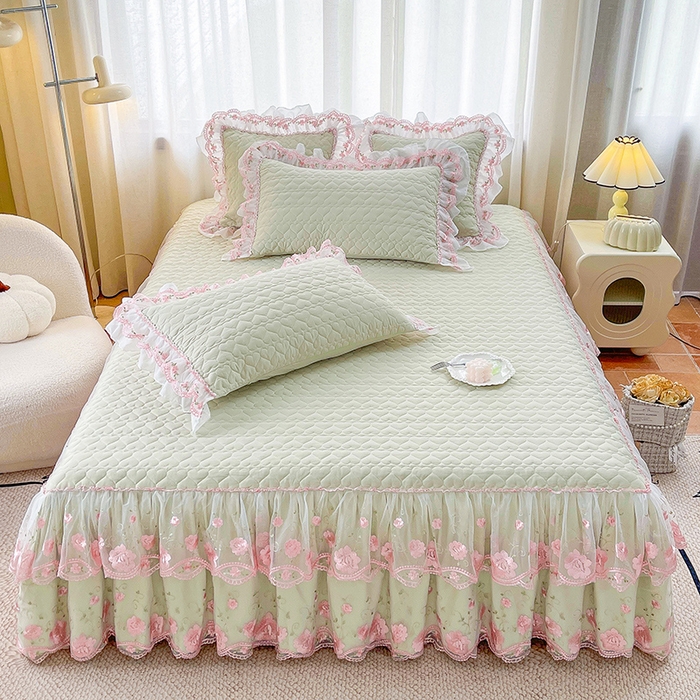 91家纺网 家纺一手货源 找家纺 （总）罗艺轩 2025新款A类珍珠棉花边床裙四件套-梦幻花园