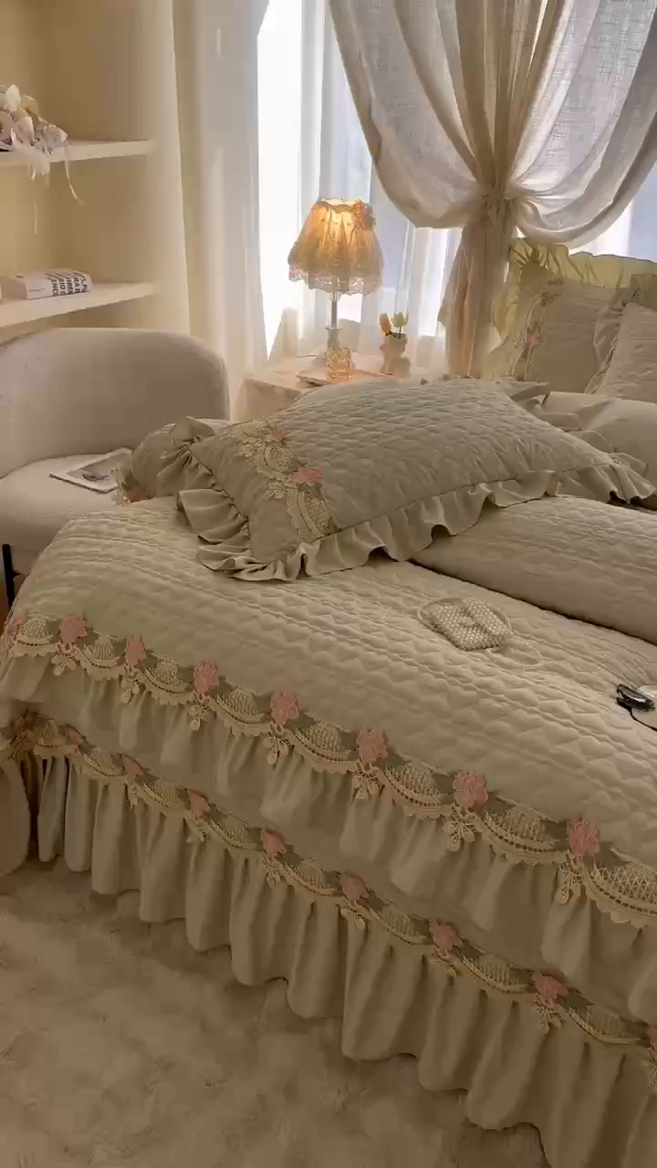 91家纺网 家纺一手货源 找家纺 罗艺轩 2025新款A类珍珠棉全夹棉床盖款四件套-玫瑰之恋 玫瑰之恋-碧草绿