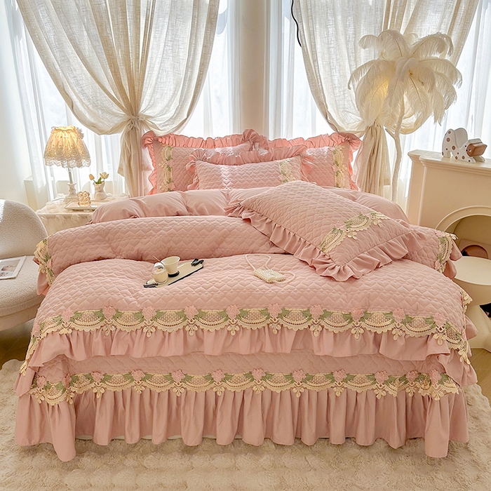 罗艺轩 2025新款A类珍珠棉全夹棉床盖款四件套-玫瑰之恋 玫瑰之恋-豆沙