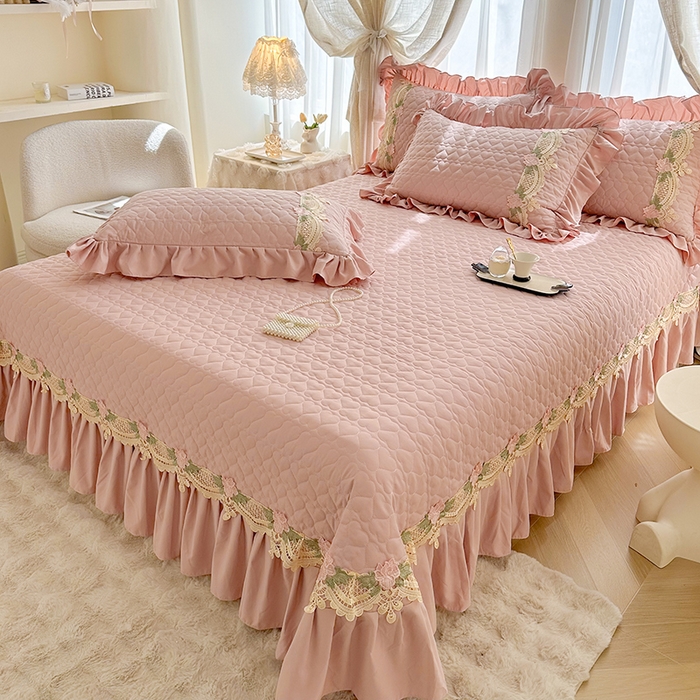 91家纺网 家纺一手货源 找家纺 罗艺轩 2025新款A类珍珠棉全夹棉床盖款四件套-玫瑰之恋 玫瑰之恋-豆沙