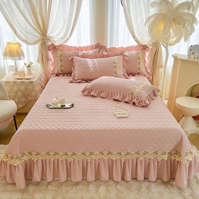 91家纺网 家纺一手货源 找家纺 罗艺轩 2025新款A类珍珠棉全夹棉床盖款四件套-玫瑰之恋 玫瑰之恋-豆沙