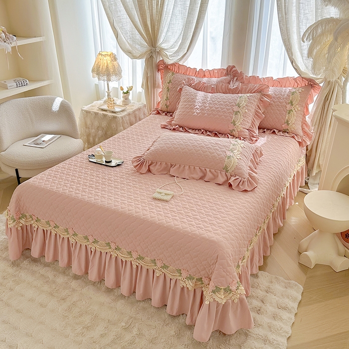 91家纺网 家纺一手货源 找家纺 罗艺轩 2025新款A类珍珠棉全夹棉床盖款四件套-玫瑰之恋 玫瑰之恋-豆沙