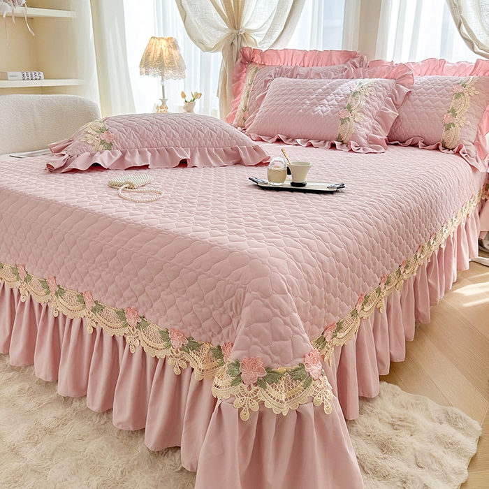 91家纺网 家纺一手货源 找家纺 罗艺轩 2025新款A类珍珠棉全夹棉床盖款四件套-玫瑰之恋 玫瑰之恋-粉