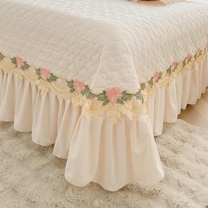 91家纺网 家纺一手货源 找家纺 罗艺轩 2025新款A类珍珠棉全夹棉床盖款四件套-玫瑰之恋 玫瑰之恋-荷花白