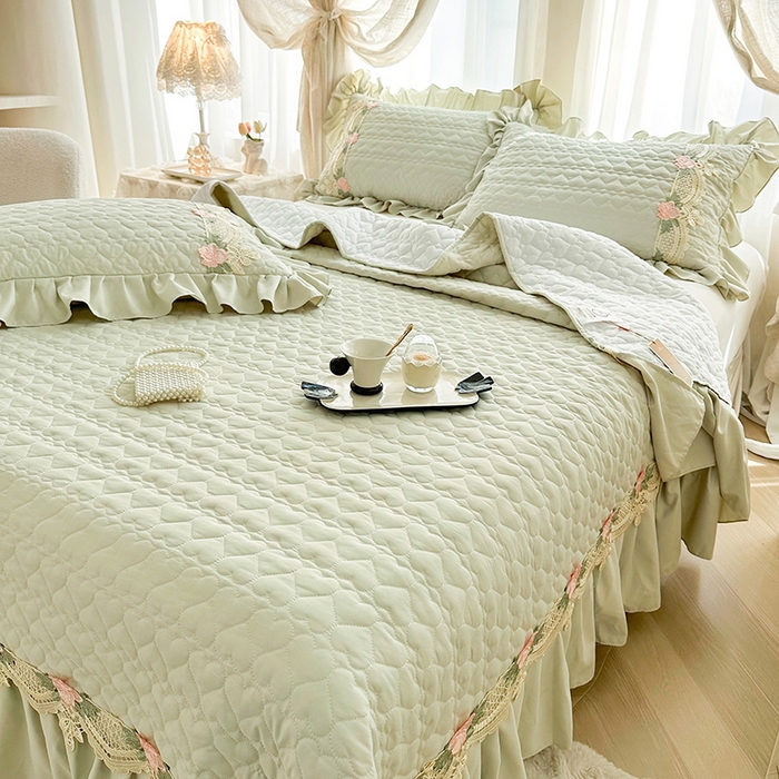 91家纺网 家纺一手货源 找家纺 （总）罗艺轩 2025新款A类珍珠棉全夹棉床盖三件套-玫瑰之恋