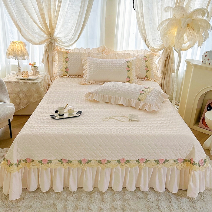 91家纺网 家纺一手货源 找家纺 （总）罗艺轩 2025新款A类珍珠棉全夹棉床盖三件套-玫瑰之恋