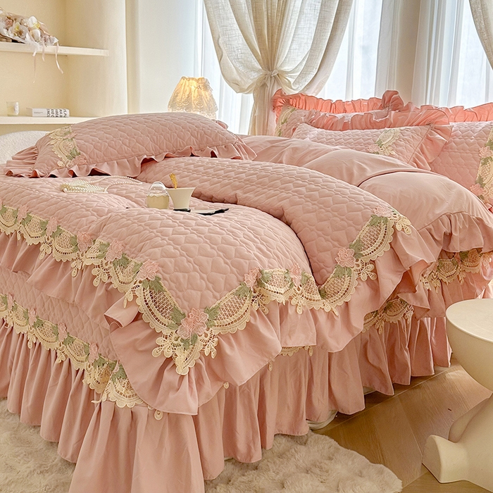 91家纺网 家纺一手货源 找家纺 罗艺轩 2025新款A类珍珠棉全夹棉床盖三件套-玫瑰之恋 玫瑰之恋-豆沙