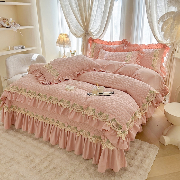 91家纺网 家纺一手货源 找家纺 罗艺轩 2025新款A类珍珠棉全夹棉床盖三件套-玫瑰之恋 玫瑰之恋-豆沙