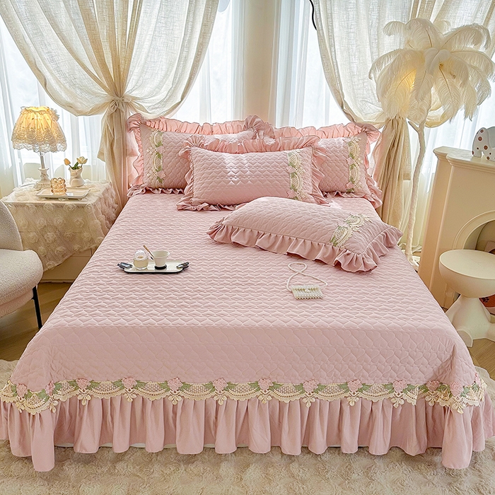 罗艺轩 2025新款A类珍珠棉全夹棉床盖三件套-玫瑰之恋 玫瑰之恋-粉