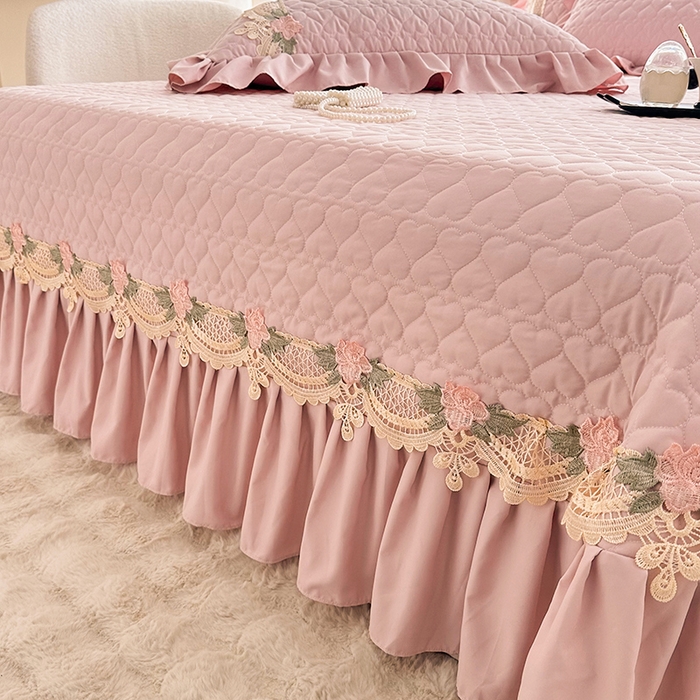 91家纺网 家纺一手货源 找家纺 罗艺轩 2025新款A类珍珠棉全夹棉床盖三件套-玫瑰之恋 玫瑰之恋-粉