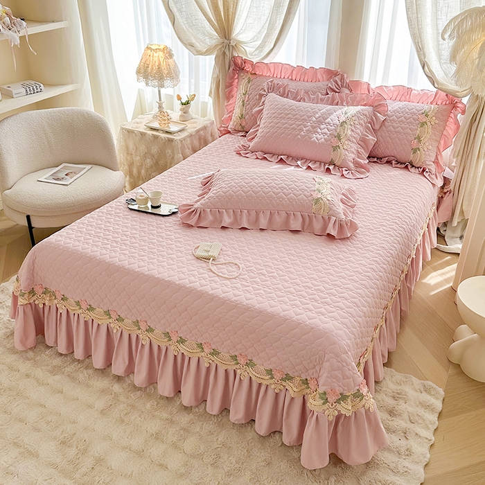 91家纺网 家纺一手货源 找家纺 罗艺轩 2025新款A类珍珠棉全夹棉床盖三件套-玫瑰之恋 玫瑰之恋-粉