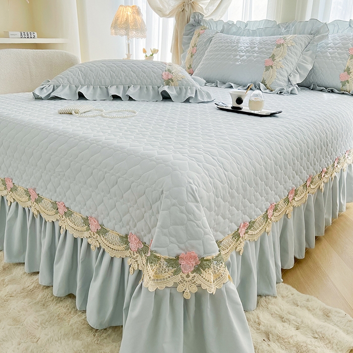 91家纺网 家纺一手货源 找家纺 罗艺轩 2025新款A类珍珠棉全夹棉床盖三件套-玫瑰之恋 玫瑰之恋-蓝灰色