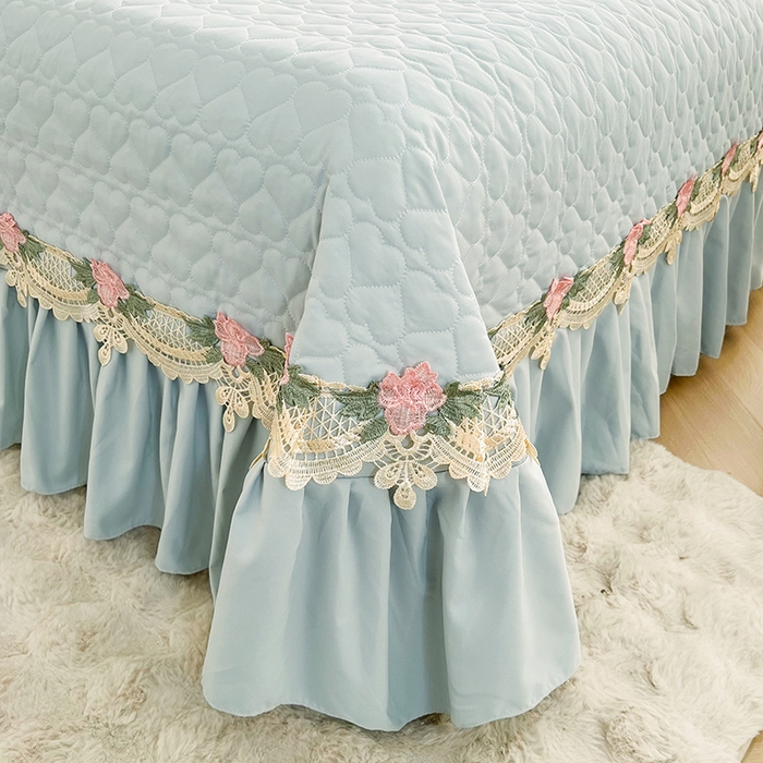 91家纺网 家纺一手货源 找家纺 罗艺轩 2025新款A类珍珠棉全夹棉床盖三件套-玫瑰之恋 玫瑰之恋-蓝灰色