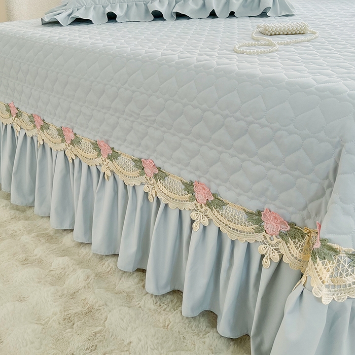 91家纺网 家纺一手货源 找家纺 罗艺轩 2025新款A类珍珠棉全夹棉床盖三件套-玫瑰之恋 玫瑰之恋-蓝灰色