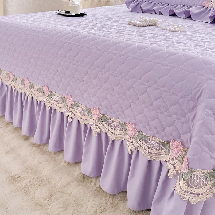 91家纺网 家纺一手货源 找家纺 罗艺轩 2025新款A类珍珠棉全夹棉床盖三件套-玫瑰之恋 玫瑰之恋-香芋紫