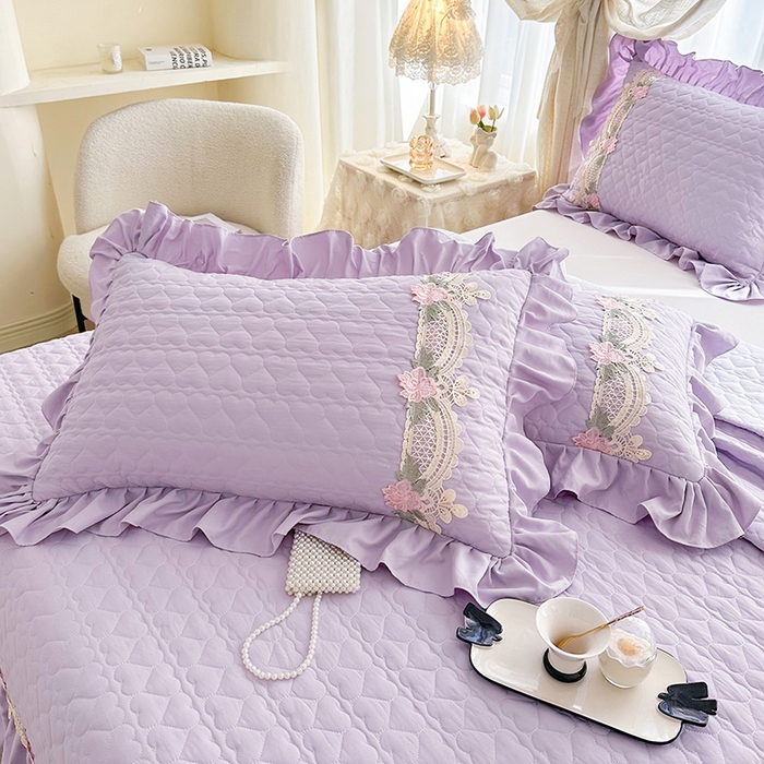 91家纺网 家纺一手货源 找家纺 罗艺轩 2025新款A类珍珠棉全夹棉床盖三件套-玫瑰之恋 玫瑰之恋-香芋紫