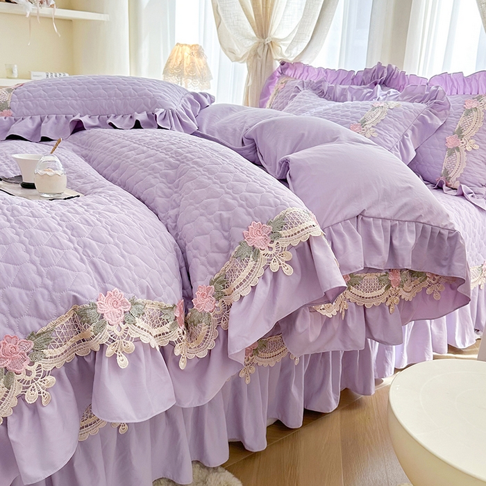 91家纺网 家纺一手货源 找家纺 罗艺轩 2025新款A类珍珠棉全夹棉床盖三件套-玫瑰之恋 玫瑰之恋-香芋紫