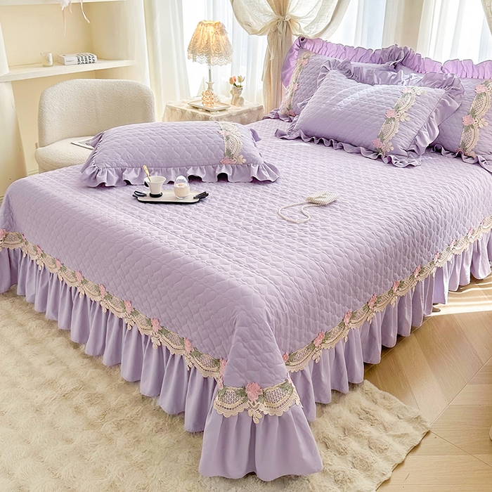 91家纺网 家纺一手货源 找家纺 罗艺轩 2025新款A类珍珠棉全夹棉床盖三件套-玫瑰之恋 玫瑰之恋-香芋紫