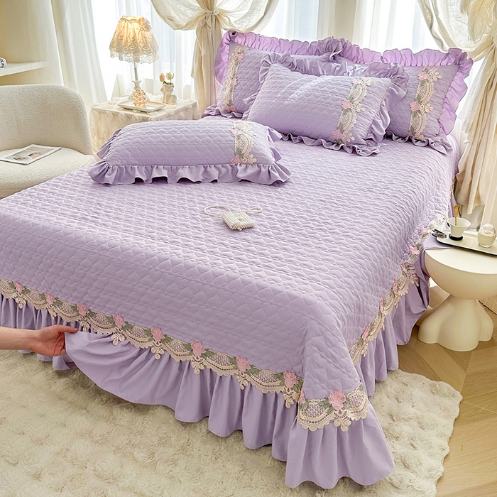 91家纺网 家纺一手货源 找家纺 罗艺轩 2025新款A类珍珠棉全夹棉床盖三件套-玫瑰之恋 玫瑰之恋-香芋紫