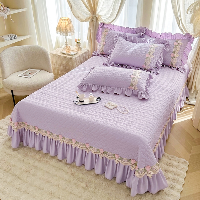 91家纺网 家纺一手货源 找家纺 罗艺轩 2025新款A类珍珠棉全夹棉床盖三件套-玫瑰之恋 玫瑰之恋-香芋紫