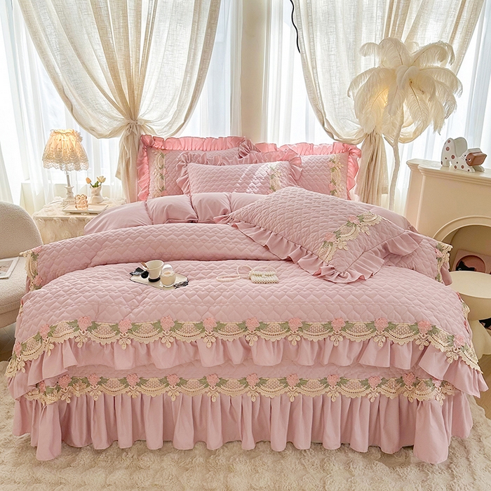 91家纺网 家纺一手货源 找家纺 （总）罗艺轩 2025新款A类珍珠棉全夹棉床盖款四件套-玫瑰之恋