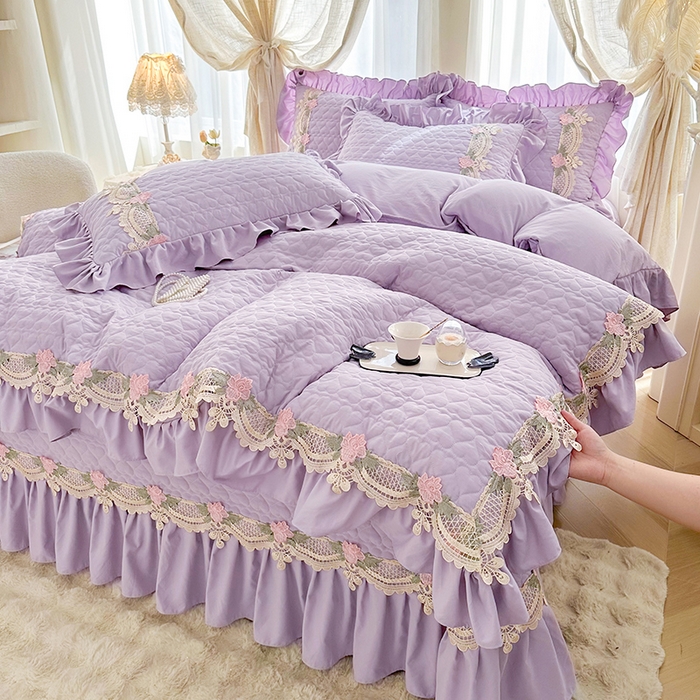 91家纺网 家纺一手货源 找家纺 罗艺轩 2025新款A类珍珠棉全夹棉床盖款四件套-玫瑰之恋 玫瑰之恋-香芋紫