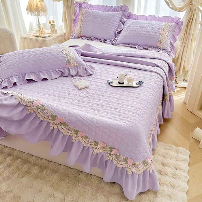 91家纺网 家纺一手货源 找家纺 罗艺轩 2025新款A类珍珠棉全夹棉床盖款四件套-玫瑰之恋 玫瑰之恋-香芋紫