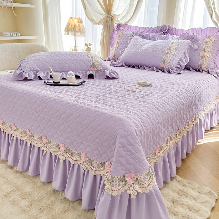 91家纺网 家纺一手货源 找家纺 罗艺轩 2025新款A类珍珠棉全夹棉床盖款四件套-玫瑰之恋 玫瑰之恋-香芋紫