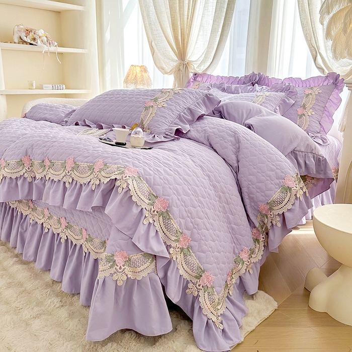 91家纺网 家纺一手货源 找家纺 罗艺轩 2025新款A类珍珠棉全夹棉床盖款四件套-玫瑰之恋 玫瑰之恋-香芋紫