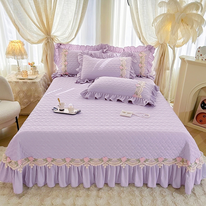 91家纺网 家纺一手货源 找家纺 罗艺轩 2025新款A类珍珠棉全夹棉床盖款四件套-玫瑰之恋 玫瑰之恋-香芋紫