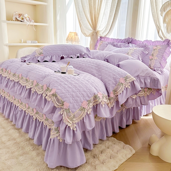 91家纺网 家纺一手货源 找家纺 罗艺轩 2025新款A类珍珠棉全夹棉床盖款四件套-玫瑰之恋 玫瑰之恋-香芋紫