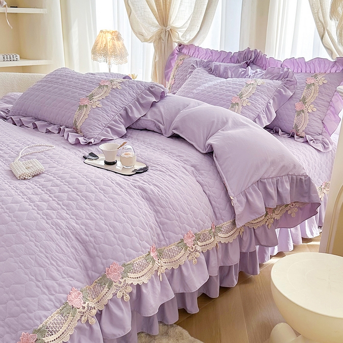 91家纺网 家纺一手货源 找家纺 罗艺轩 2025新款A类珍珠棉全夹棉床盖款四件套-玫瑰之恋 玫瑰之恋-香芋紫