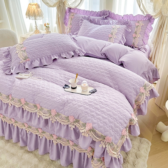 91家纺网 家纺一手货源 找家纺 罗艺轩 2025新款A类珍珠棉全夹棉床盖款四件套-玫瑰之恋 玫瑰之恋-香芋紫