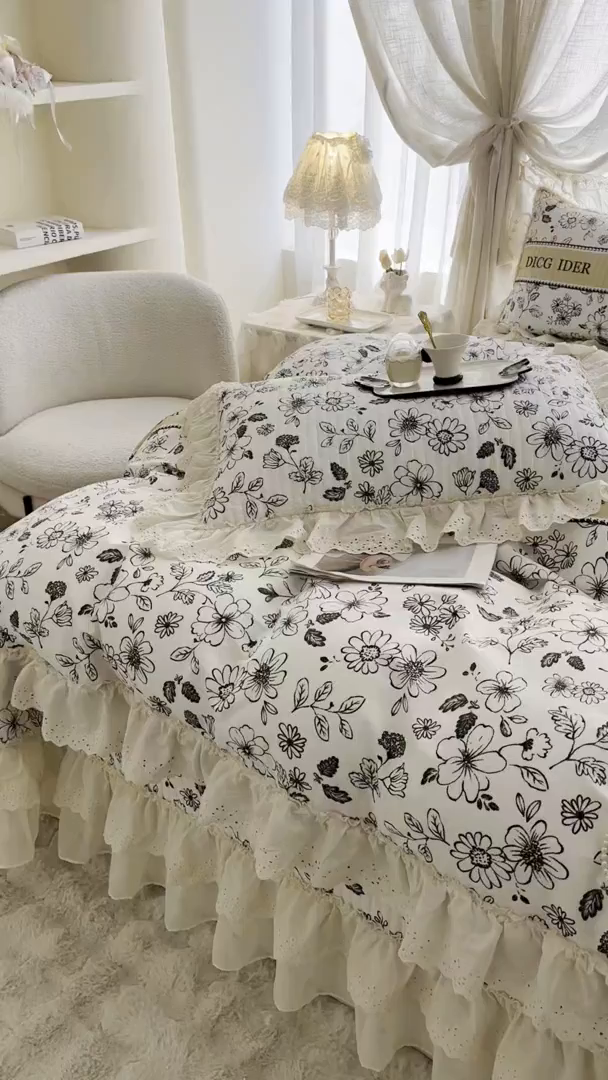 91家纺网 家纺一手货源 找家纺 （总）罗艺轩 2025新款全棉印花花边床盖三件套